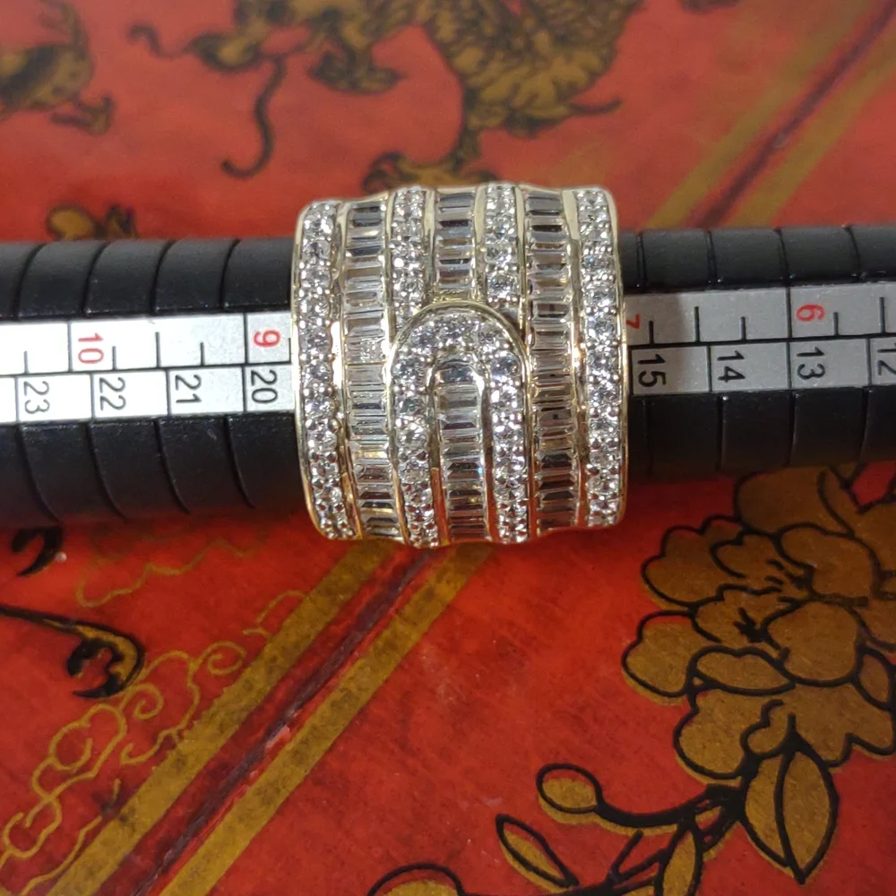 Stunning Multi row thick buckle Wide Silver 925 Band Ring Sparkling Clear Stones